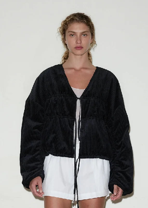 Deiji Studios - The Reversible Cord Coat in Black Suede Fringe Jacket