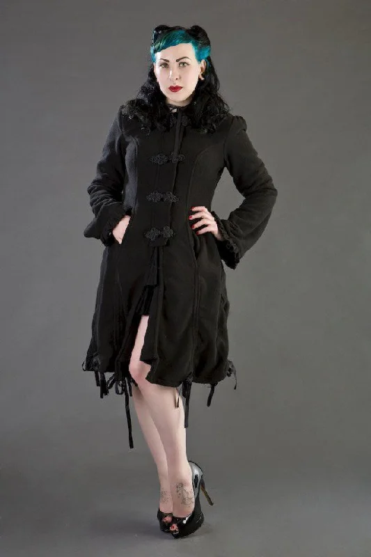 Elizabeth Women's Gothic Coat With Hood In Black Fleece Warm Hooded Poncho