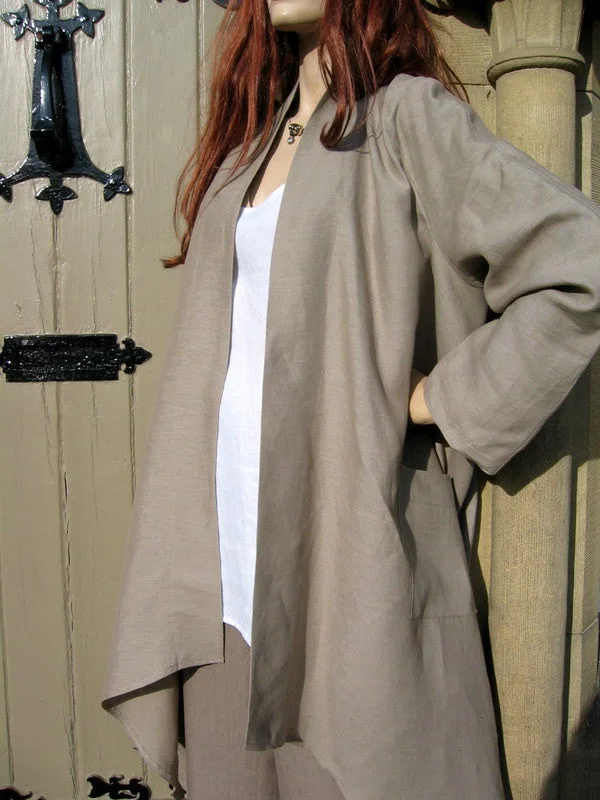 EVA TRALALA Womens Linen Mid-length Loose Coat AMAZONE Ruched Sleeve Blazer