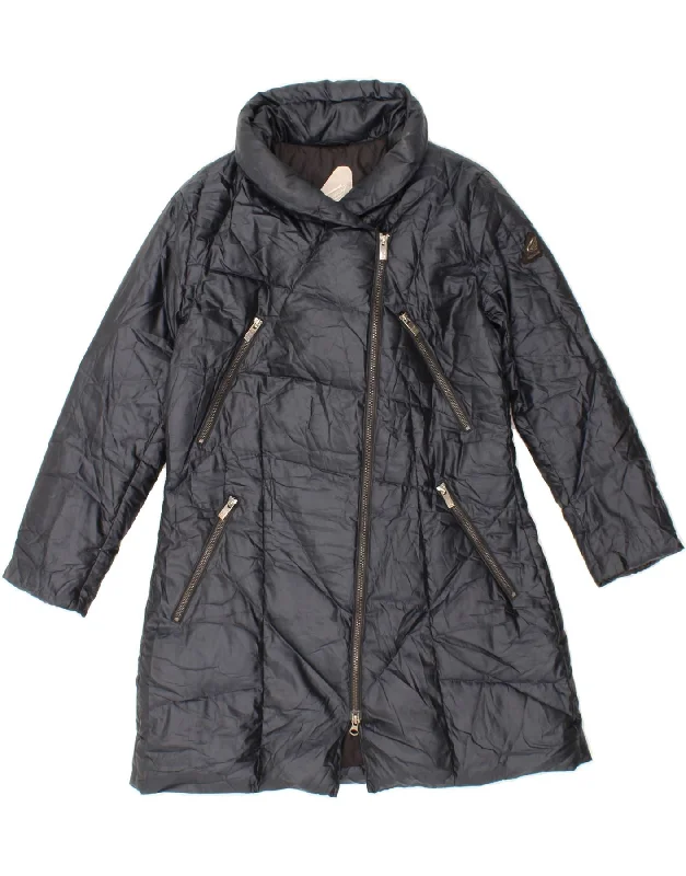 HOGAN Womens Padded Coat IT 46 Large Navy Blue Polyester Waterproof Rain Jacket