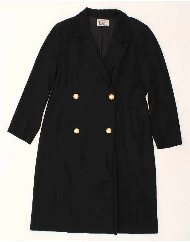 LUCIANO SOPRANI Womens Double Breasted Coat UK 18 XL Black Chic Winter Coat