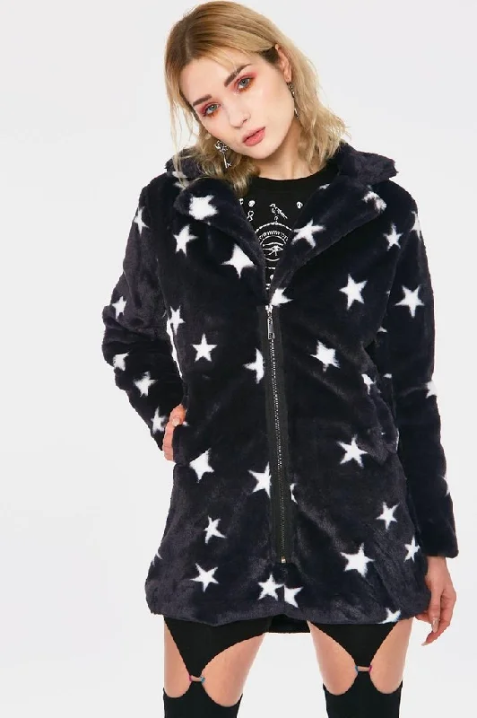 Starry Eyes Faux Fur Coat Hooded Parka Coat