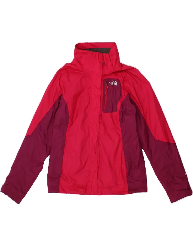 THE NORTH FACE Womens Windbreaker Coat UK 10 Small Red Colourblock Nylon Fur-Lined Aviator Coat