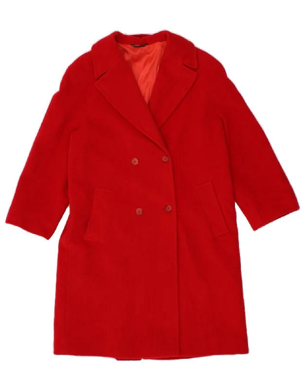 VINTAGE Womens Double Breasted Coat IT 42 Medium Red Wool Oversized Teddy Coat