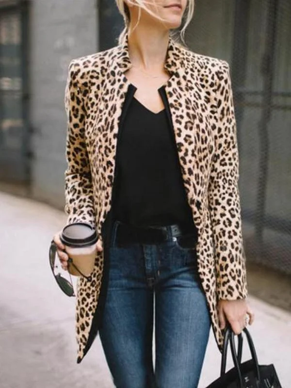 Leopard Print Coat Women Sexy Winter Warm Wind Coat Cozy Fleece Hoodie