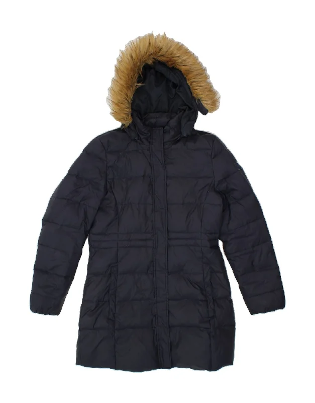 WRANGLER Womens Hooded Padded Coat UK 16 Large Navy Blue Polyamide Fur-Trimmed Winter Coat