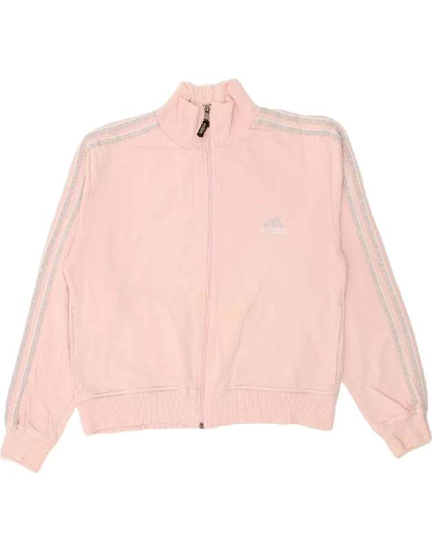 ADIDAS Womens Crop Tracksuit Top Jacket UK 16 Large Pink Cotton Knit Jacket Woven Jacket Fleece Jacket