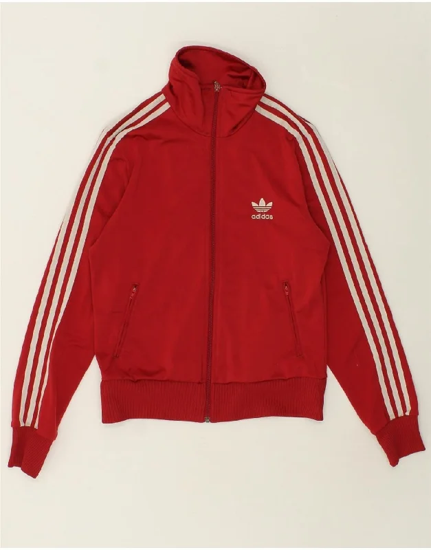 ADIDAS Womens Graphic Tracksuit Top Jacket UK 12 Medium Red Polyester Insulated Jacket Fitted Jacket Loose Jacket