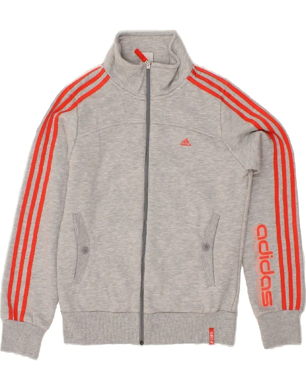 ADIDAS Womens Graphic Tracksuit Top Jacket UK 16 Large  Grey Cotton Belted Jacket Elasticated Jacket Padded Jacket