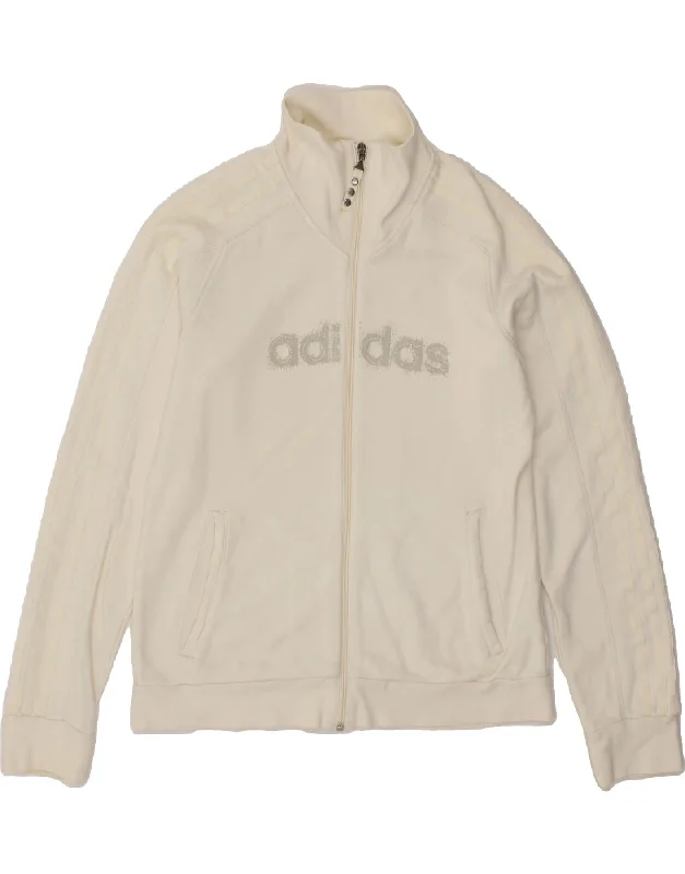 ADIDAS Womens Graphic Tracksuit Top Jacket UK 16 Large Off White Rayon Jacket Velvet Jacket Corduroy Jacket