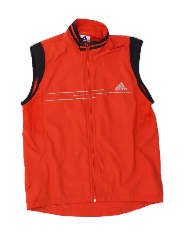 ADIDAS Womens Sleeveless Tracksuit Top Jacket UK 10 Small Orange Polyester Knit Fabric Woven Fabric Fleece Fabric