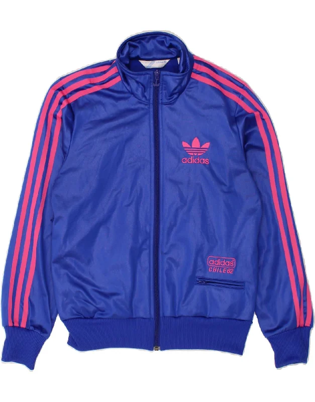 ADIDAS Womens Tracksuit Top Jacket EU 40 Medium Blue Welt Pockets Slit Pockets Flap Pockets