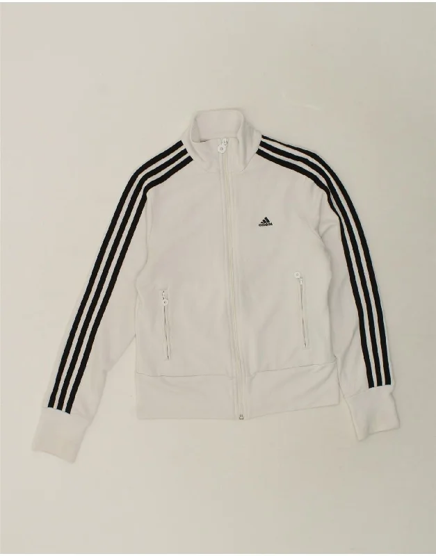 ADIDAS Womens Tracksuit Top Jacket UK 10 Small White Polyester Fleece Jacket Down Jacket Parka