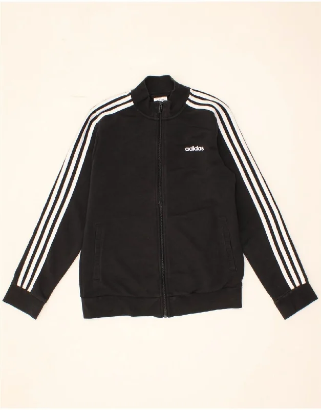 ADIDAS Womens Tracksuit Top Jacket UK 12/14 Medium Black Cotton Insulated Jacket Fitted Jacket Loose Jacket