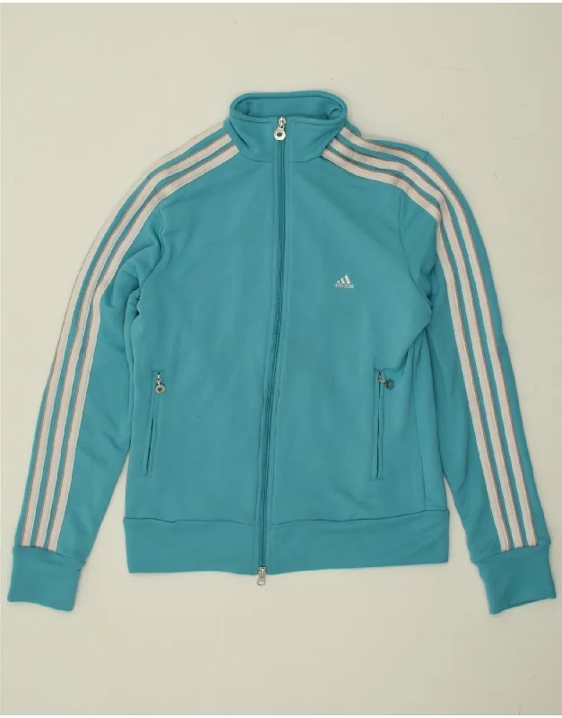 ADIDAS Womens Tracksuit Top Jacket UK 14 Medium  Blue Polyester Insulated Jacket Fitted Jacket Loose Jacket