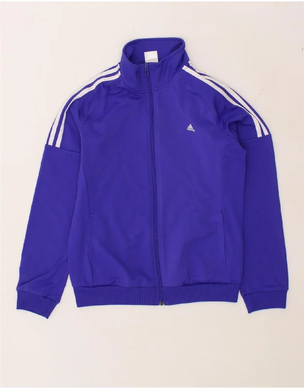 ADIDAS Womens Tracksuit Top Jacket UK 8/10 Small Blue Polyester Ribbed Jacket Pleated Jacket Ruffled Jacket