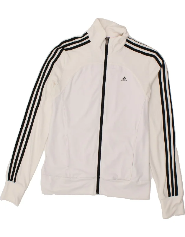 ADIDAS Womens Tracksuit Top Jacket UK 8/10 Small White Polyester Print Jacket Jacquard Jacket Embroidered Jacket