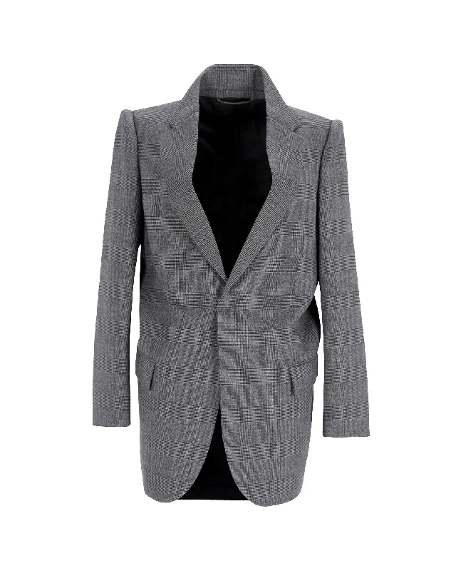 Balenciaga Suspended Shoulder Glen Plaid Jacket in Grey Wool Elasticated Jacket Padded Jacket Insulated Jacket