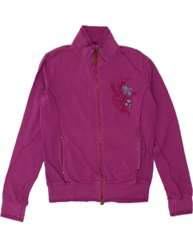 BEST COMPANY Womens Tracksuit Top Jacket UK 14 Medium Purple Floral Cotton Fleece Jacket Down Jacket Parka