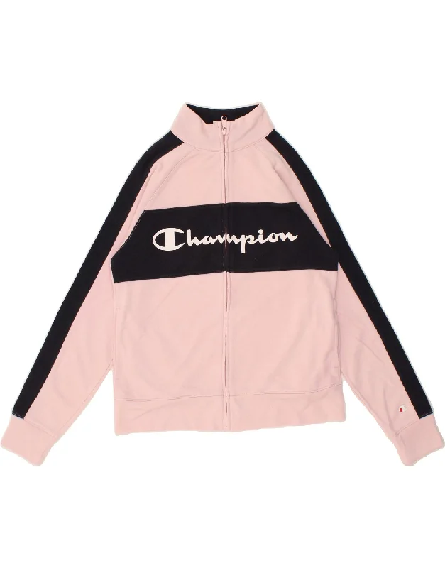 CHAMPION Womens Graphic Tracksuit Top Jacket UK 14 Medium Pink Colourblock Fleece Jacket Down Jacket Parka