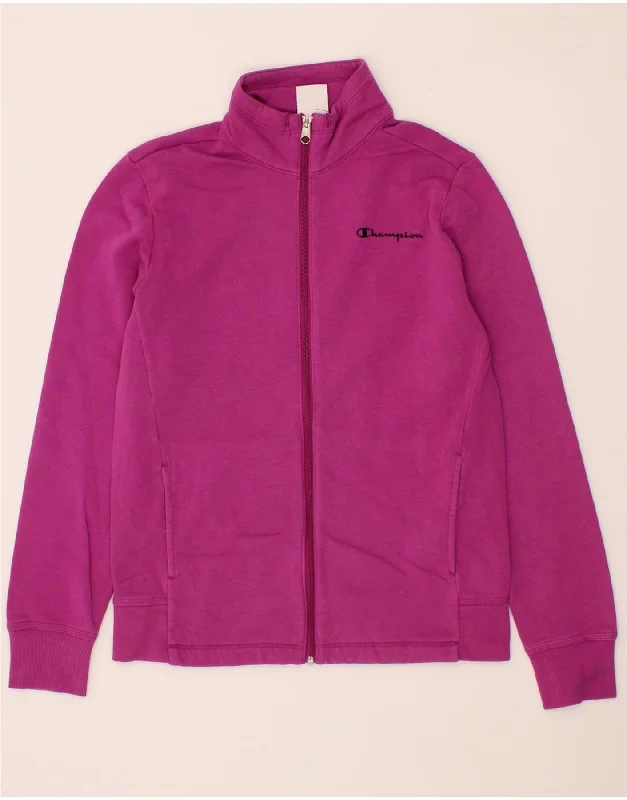 CHAMPION Womens Tracksuit Top Jacket UK 14 Medium Pink Cotton Zip Front Button Front Snap Front