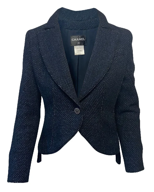 Chanel Single Breasted Jacket in Blue Tweed Wool Jacket Cashmere Jacket Tweed Jacket