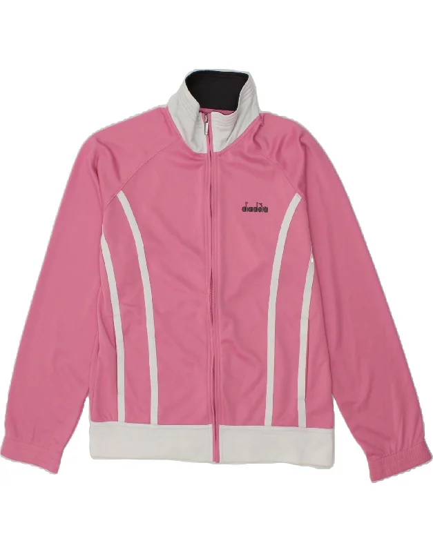 DIADORA Womens Tracksuit Top Jacket UK 12 Medium Pink Polyester Herringbone Jacket Houndstooth Jacket Plaid Jacket