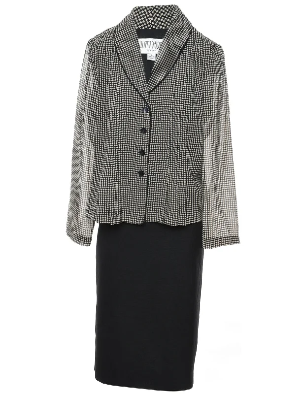 Dogtooth Print Black & White Jacket & Skirt Set - L Herringbone Jacket Houndstooth Jacket Plaid Jacket