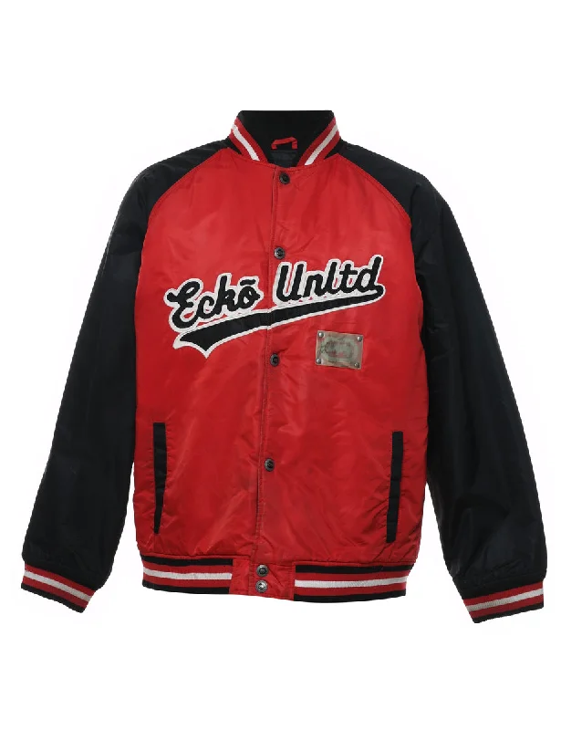 Ecko Unltd Y2K Red & Black Embroidered Bomber Jacket - XL Print Jacket Jacquard Jacket Patchwork Jacket