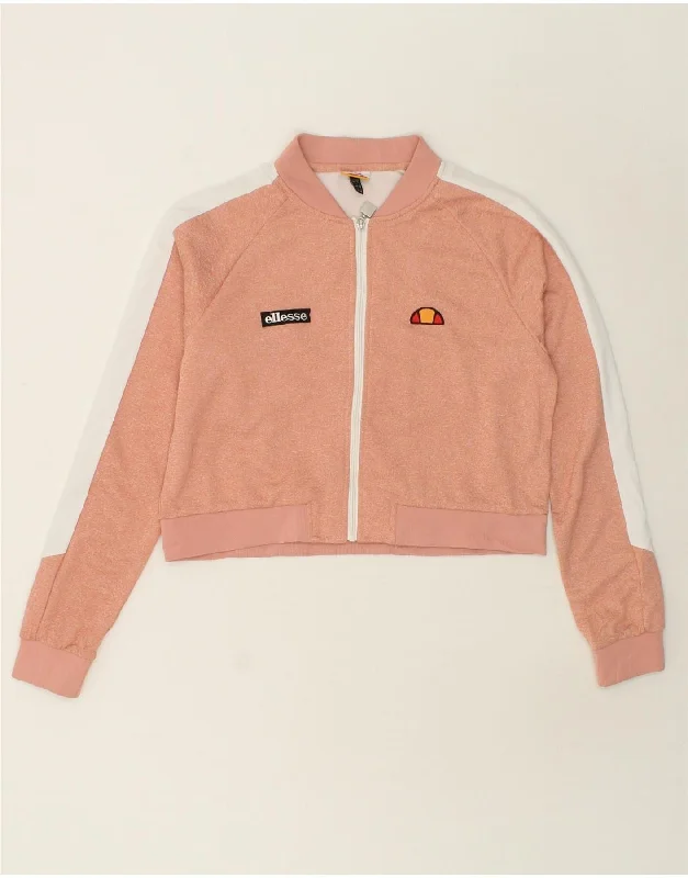 ELLESSE Womens Graphic Crop Tracksuit Top Jacket UK 14 Large Pink Jacket Blazer Coat