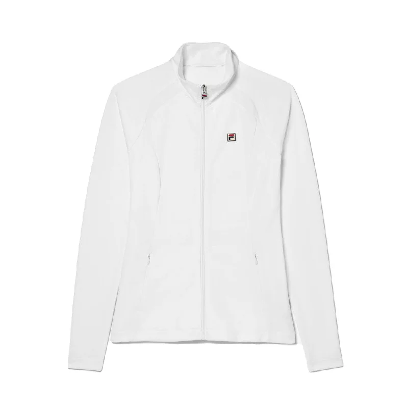 Fila White Line Track Jacket (Women's) - White Rayon Fabric Velvet Fabric Corduroy Fabric