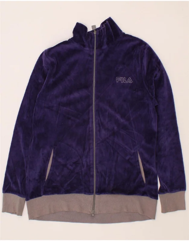 FILA Womens Tracksuit Top Jacket UK 14 Large Purple Front Pockets Side Pockets Patch Pockets