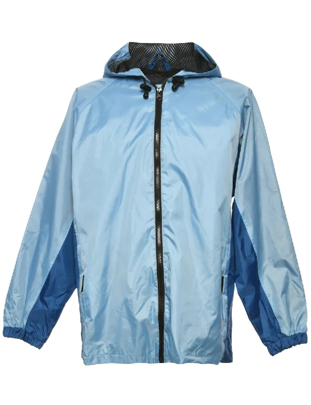 Hooded Light Blue Nylon Jacket - L Toggled Jacket Drawstring Jacket Belted Jacket