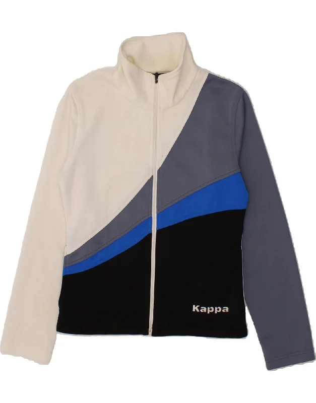 KAPPA Womens Tracksuit Top Jacket UK 14 Medium White Colourblock Polyester Denim Fabric Leather Fabric Suede Fabric