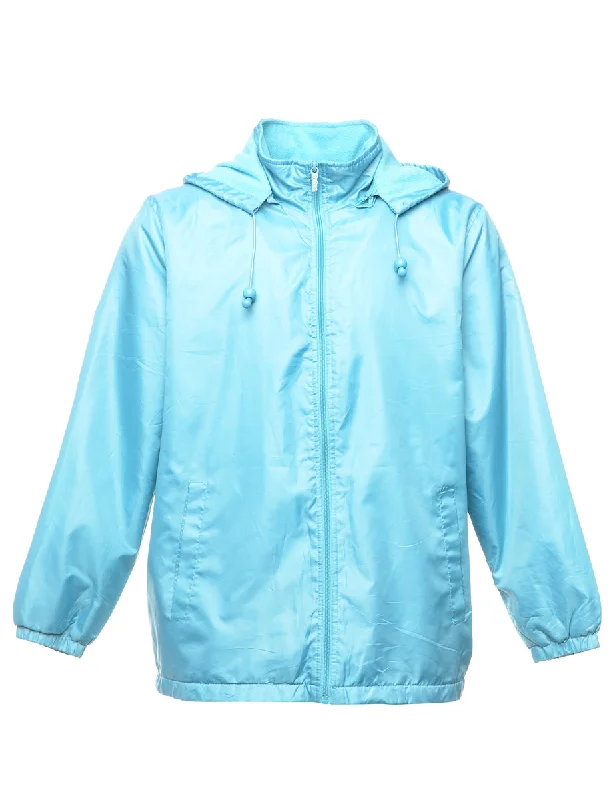 Light Blue Hooded Jacket - L Zippered Front Buttoned Front Snap Front