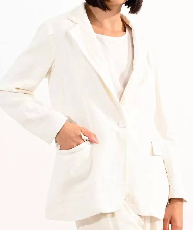 Linen Jacket In Off White Nylon Fabric Polyester Fabric Spandex Fabric