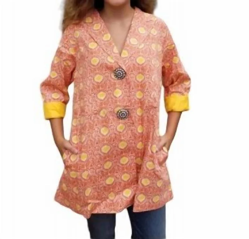 Medallion Print Jacket In Orange/yellow Tiered Jacket Buttoned Jacket Zippered Jacket