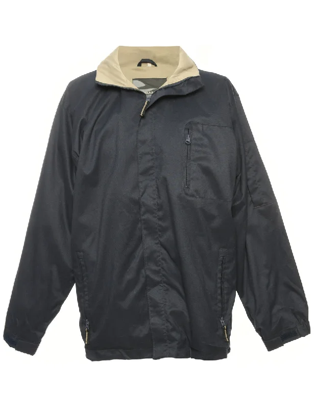 Navy Nylon Jacket - L Hooded Jacket Caped Jacket Shawl Collar Jacket