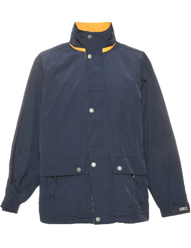 Navy & Yellow Nylon Jacket - S Zippered Jacket Buttoned Jacket Snapped Jacket