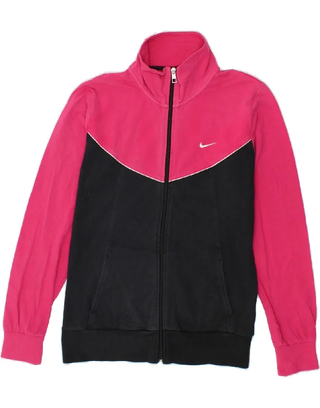 NIKE Womens Tracksuit Top Jacket UK 14 Large Pink Colourblock Cotton Zippered Jacket Buttoned Jacket Snapped Jacket