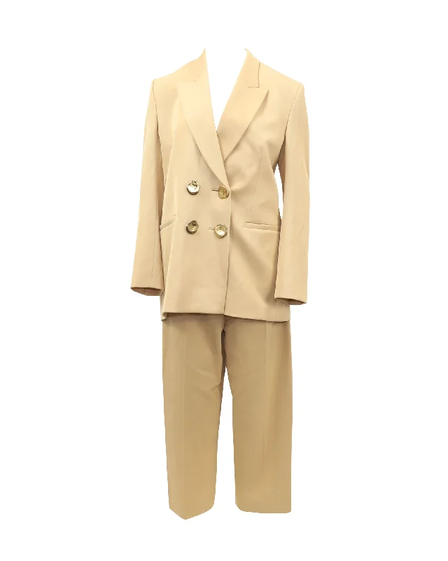 Petar Petrov Jimi Double-Breasted Jacket and Herve Pleated Tapered Pants In Nude Wool One-Shoulder Jacket Off-the-Shoulder Jacket Asymmetrical Jacket