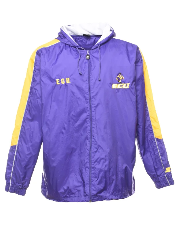 Purple & Yellow Embroidered Zip-Front Nylon Jacket - L Fleece Jacket Down Jacket Feather Jacket