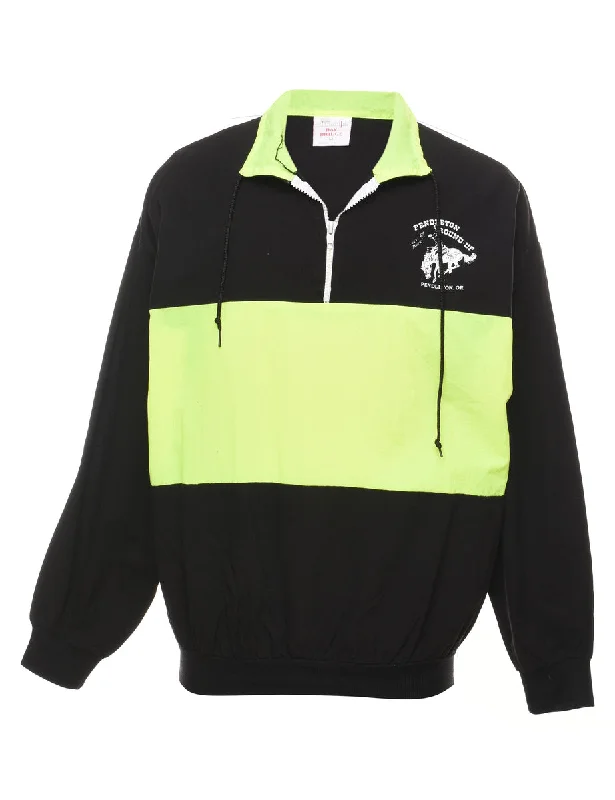 Quarter-Zip Black & Lime Green Contrast Jacket - M Elasticated Jacket Padded Jacket Insulated Jacket