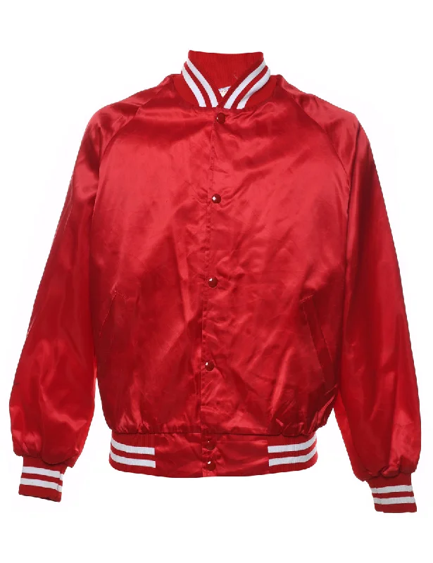 Red & White Contrast Bomber Jacket - M Nylon Jacket Polyester Jacket Spandex Jacket