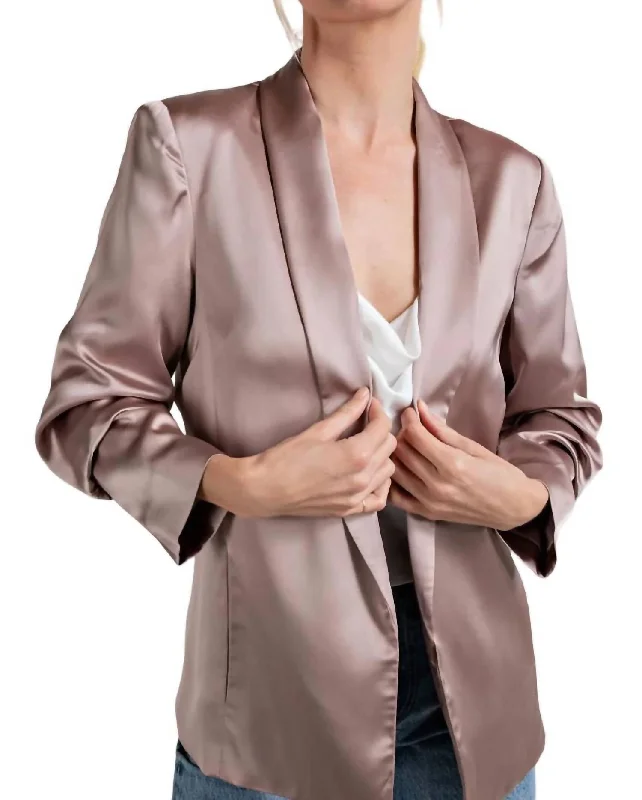 Satin Fitted Blazer Jacket In Champange Insulated Jacket Fitted Jacket Loose Jacket