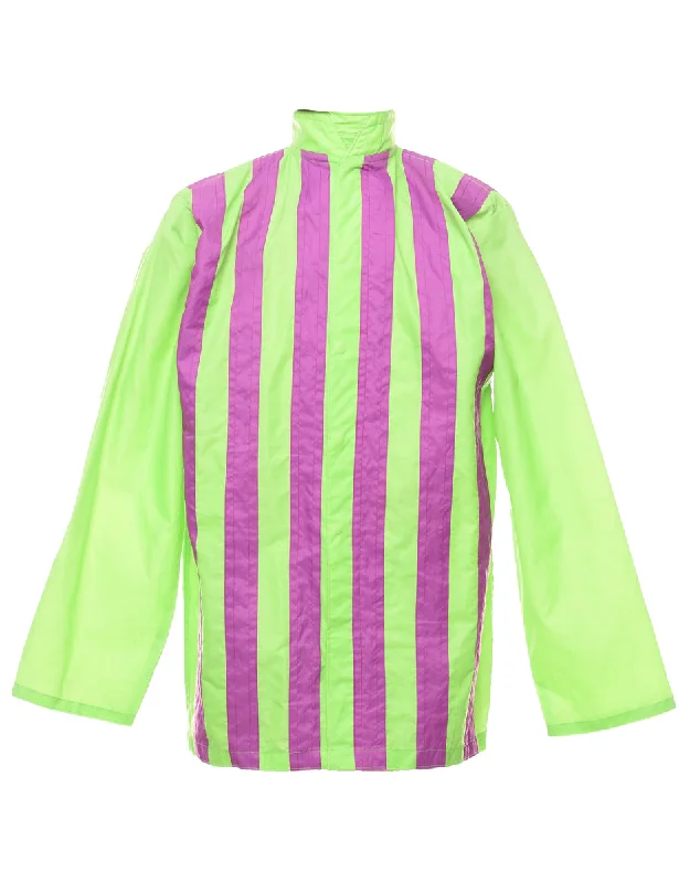 Striped Pattern Green & Purple Jacket - M Satin Jacket Silk Jacket Chiffon Jacket