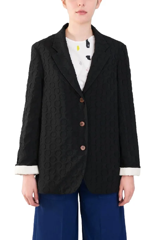 Textured Jacket In Black A-Line Jacket Boat Neck Shawl Collar