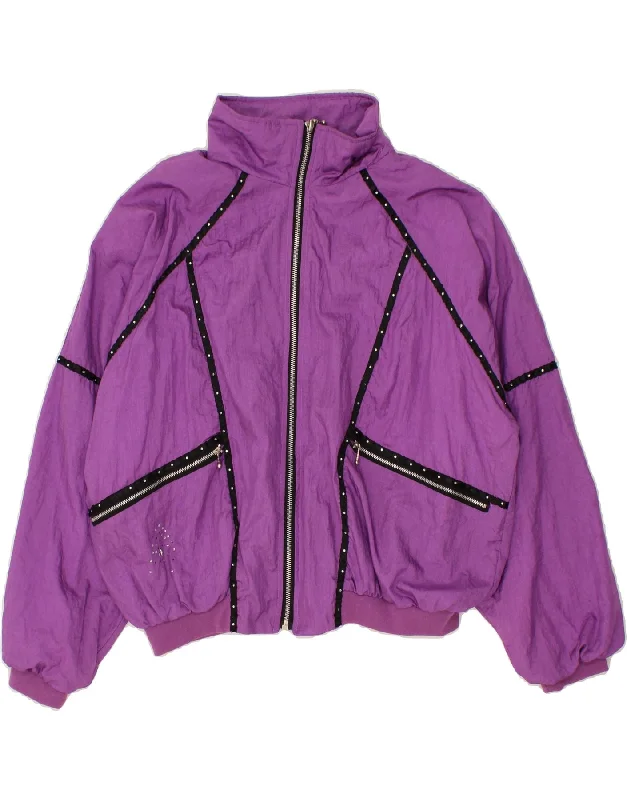 VINTAGE Womens Tracksuit Top Jacket UK 14 Large Purple Polyamide Print Jacket Jacquard Jacket Embroidered Jacket