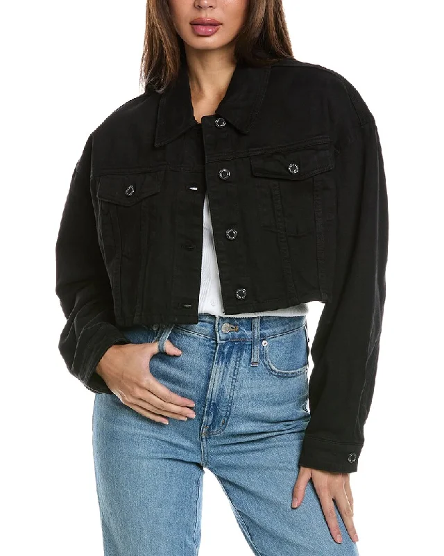 WeWoreWhat Cropped Denim Jacket Toggled Jacket Drawstring Jacket Belted Jacket