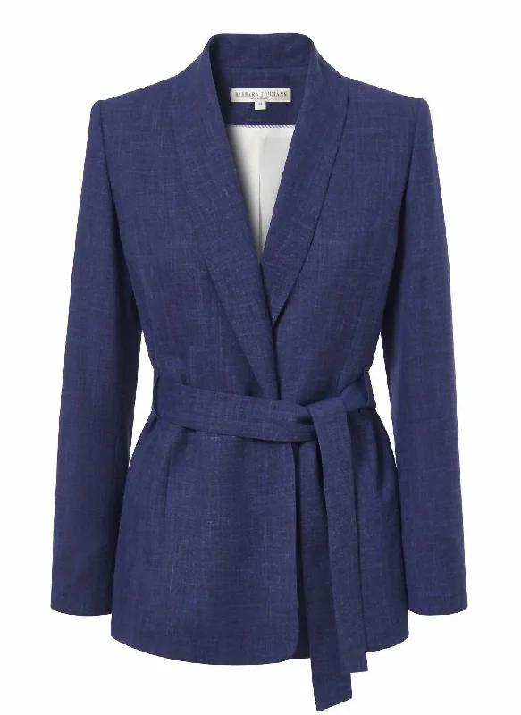 Women's Berline Wool Belted Jacket In Navy Nylon Fabric Polyester Fabric Spandex Fabric